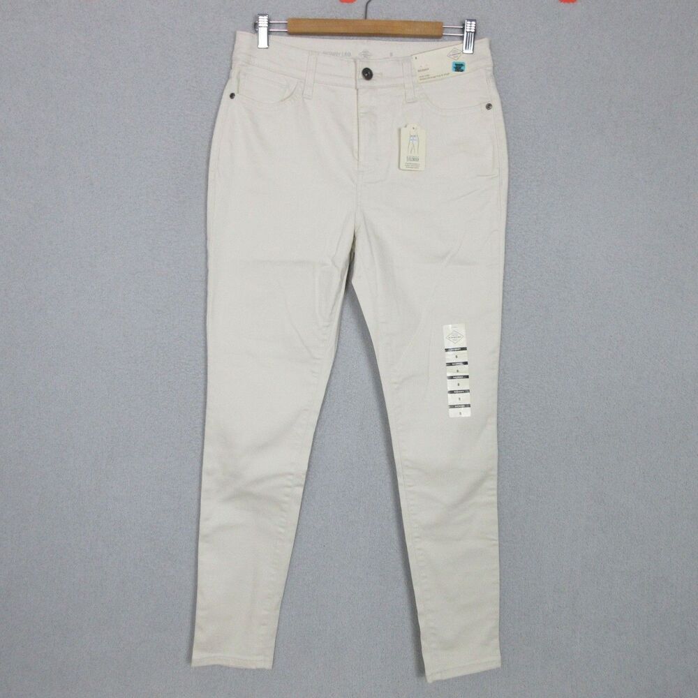 St Johns Bay Jeans Womens 8 Skinny Leg Mid Rise Birch Off White Stretch Slim
